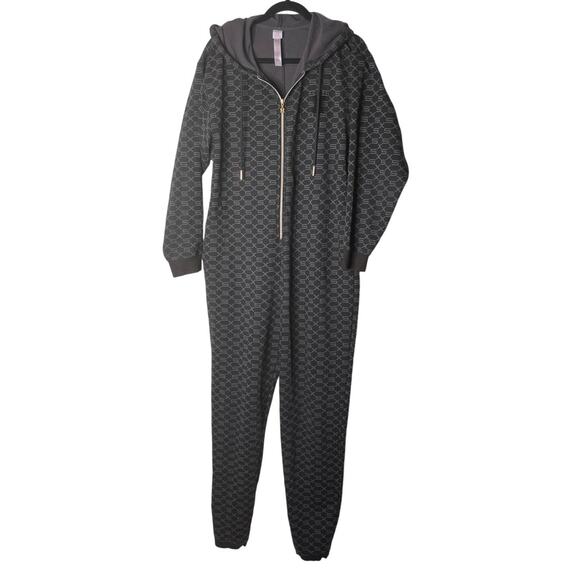 Savage X Fenty Forever Savage Hooded Jumpsuit Black Caviar Monogram Print Large - Picture 1 of 5